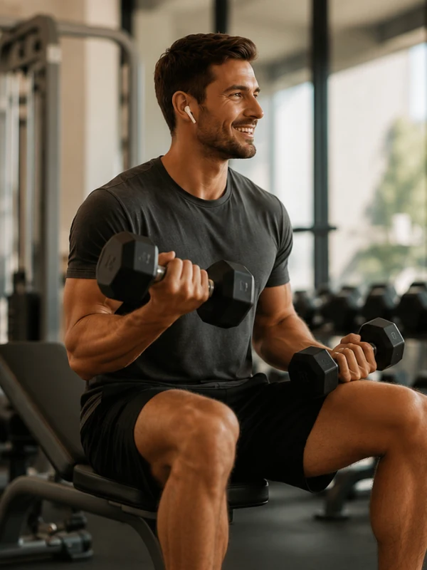 Man following progressive gym training plan from EFN online coaching