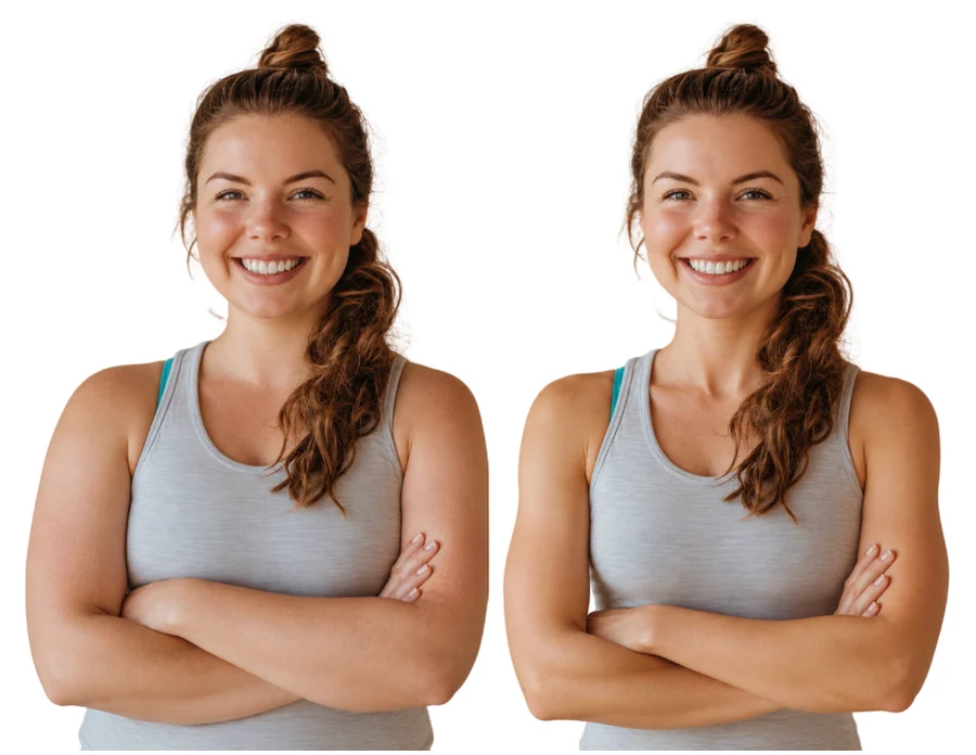 Illustrative body recomposition after, leaner physique with improved muscle tone